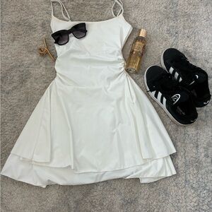 Chic White Mini Dress Adjustable and Stretchy